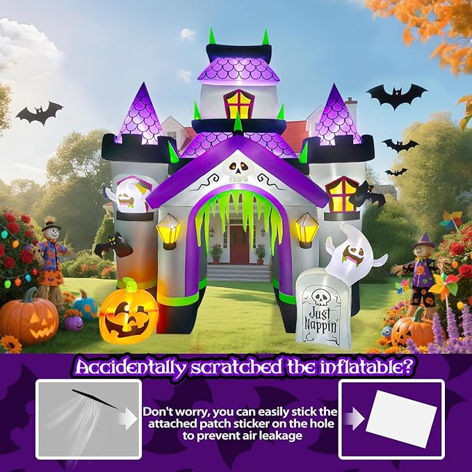 Kalolary 12FT Halloween Inflatables Haunted House Castle Archway with LED Lights, Giant Ghost Pumpkin Arch Blow Up Halloween Outdoors Yard Decoration Scary Inflatable for Garden Lawn Indoor Decor
