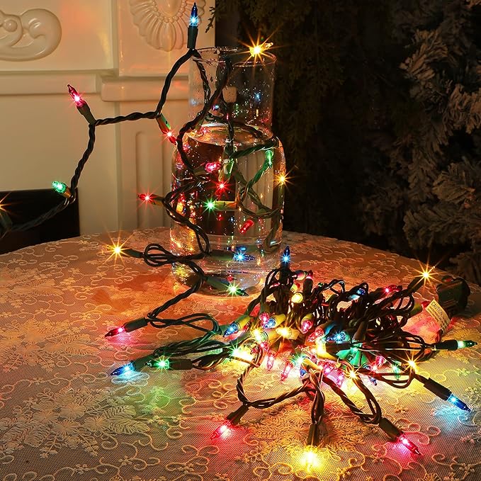 2 Pack Multicolor Christmas String Lights, 100 Count Each, Incandescent Mini Christmas Lights, Connectable Xmas Tree Light for Indoor Outdoor Garland Birthday Holiday Wedding Festival Party