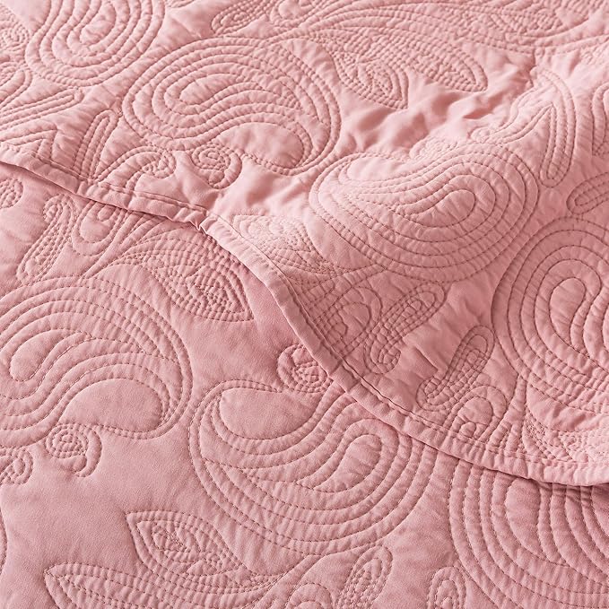 HoneiLife Quilt Sets King Size - 3 Pieces Microfiber Quilt Set Lightweight Bedspreads Reversible Coverlets Rustic Bed Cover King Quilt Bedding Set All Season Quilts-Pink
