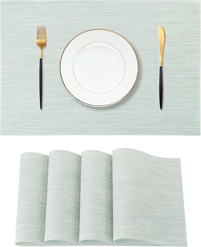Leetaltree Mint Cream Placemats Set of 4 - Heat Resistant Non-Slip Place mats for Dining Table, Washable Durable PVC Vinyl Woven Table Mats(Mint Cream, 4)