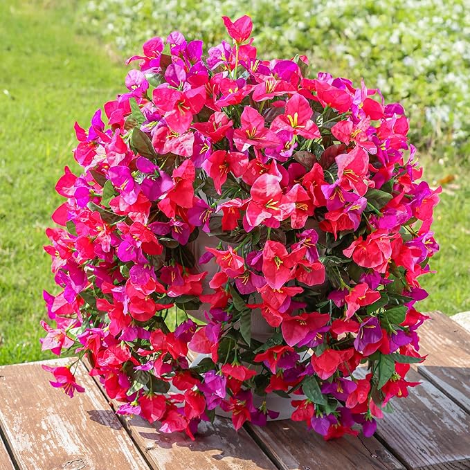 Faux Bougainvillea Artificial Flowers Plants for Outdoor Outside Spring Decoration, 2pcs Fake Silk Long Trailing Vines UV Resistant Realistic for Front Door Porch Planter Urn Patio Balcony Yard, Mix