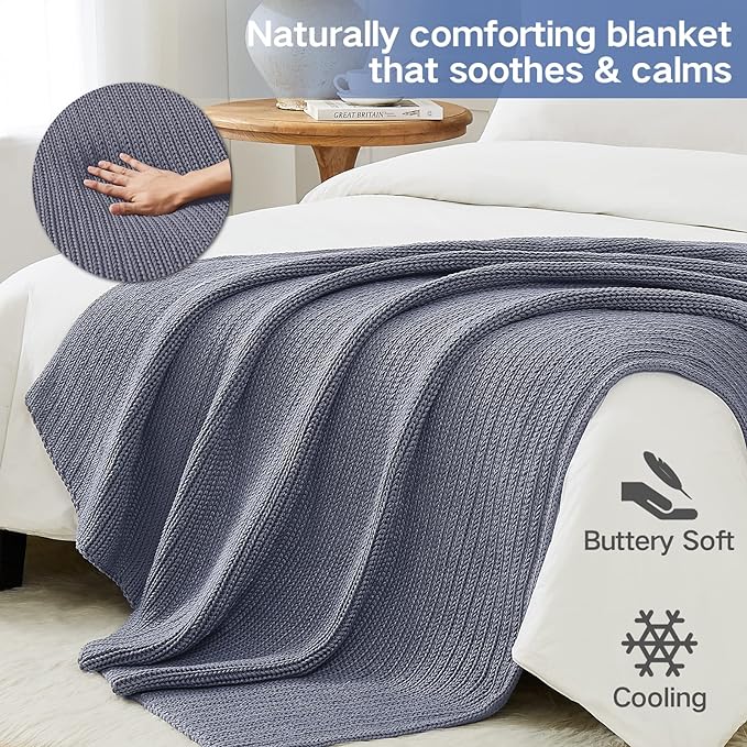 Knitted Weighted Blanket(Light Grey 50"x60" 10lbs),Home Décor Cooling Throw Blanket for Hot Sleepers,Hand Made Chunky Knit Heavy Blanket or Adults Use on Twin Size Bed