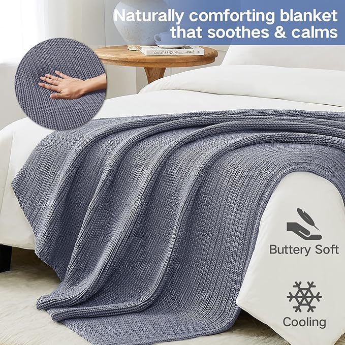 Knitted Weighted Blanket(Light Grey 50"x60" 7lbs),Home Décor Cooling Throw Blanket for Hot Sleepers,Hand Made Chunky Knit Heavy Blanket Use on Twin Size Bed