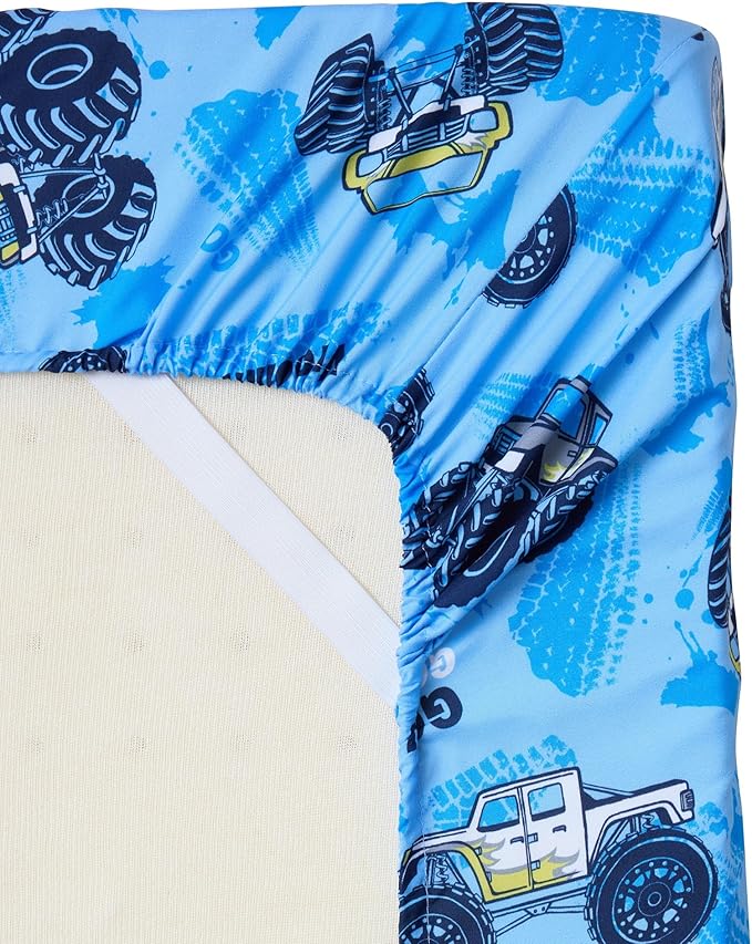 Kids Bedding Set Bed in a Bag for Boys and Girls Toddlers Printed Sheet Set and Comforter, Full, Monster Truck