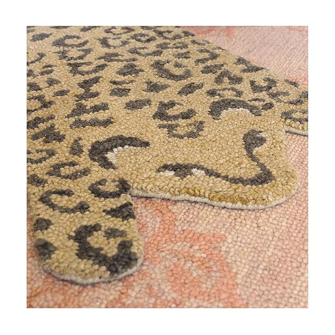 Crane Baby Safari Nursery and Toddler Room Décor, Wool Floor Rug for Boys and Girls, Leopard Shape, 23" x 36"
