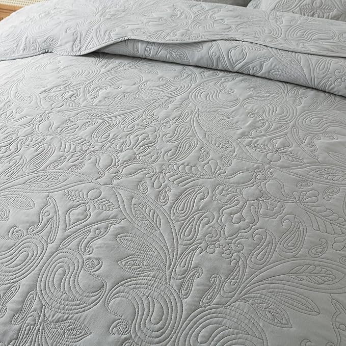 HoneiLife King Quilt Bedding Set - 3 Pieces Microfiber Quilt Sets Lightweight Bedspreads Reversible Coverlets Retro Bed Cover Quilt King Size All Season Quilts-Light Grey