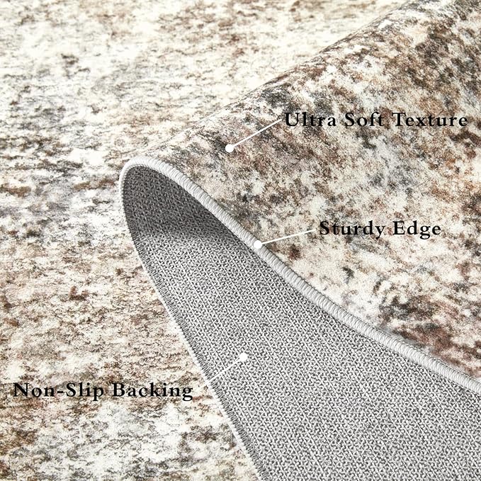 Area Rugs for Living Room: 8x10 Washable Neutral Abstract Rug for Bedroom Large Soft Modern Dining Room Rugs Indoor Floor Low Pile Carpet for Home Office Nursery - Brown Grey