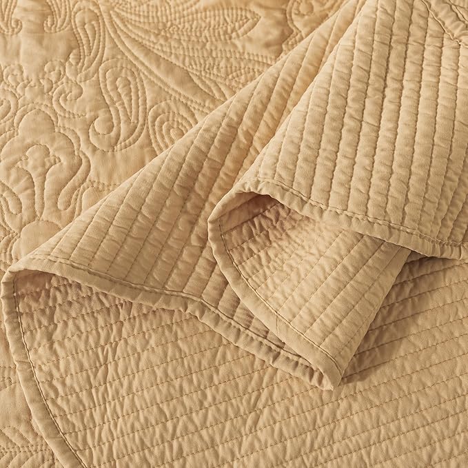 HoneiLife California King Quilt 128x120 - Oversized King Bedspreads 4-Piece,Rustic Bedding Sets Quilted,Reversible Coverlets Lightweight Bed Cover for All Season Use-Yellow