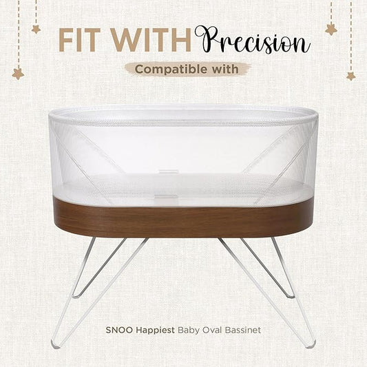 Bassinet Fitted Sheets - Compatible with SNOO Happiest Baby Oval Bassinet | 100% Organic Jersey Cotton - White + Grey | 30x16 (2 Pack)