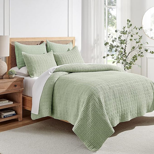Levtex Home Mills Waffle Full/Queen Quilt Set (88x92in) with 2 Pillow Shams (26x20in) - Desert Sage - 100% Cotton Full/Queen Size Quilt Bedding Set - Lightweight, Soft, Pre-Washed