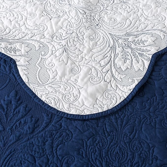 HoneiLife Quilt Sets King Size - Microfiber Bedspreads for King Bed, 3-Piece Lightweight Coverlets, Retro Bed Cover King Quilt Bedding Set All Season Quilts-Navy