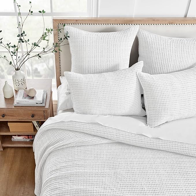 Levtex Home - Mills Waffle - Twin Quilt Set - Bright White Cotton Waffle - Quilt Size (68 x 86in.), Sham Size (26 x 20in.)