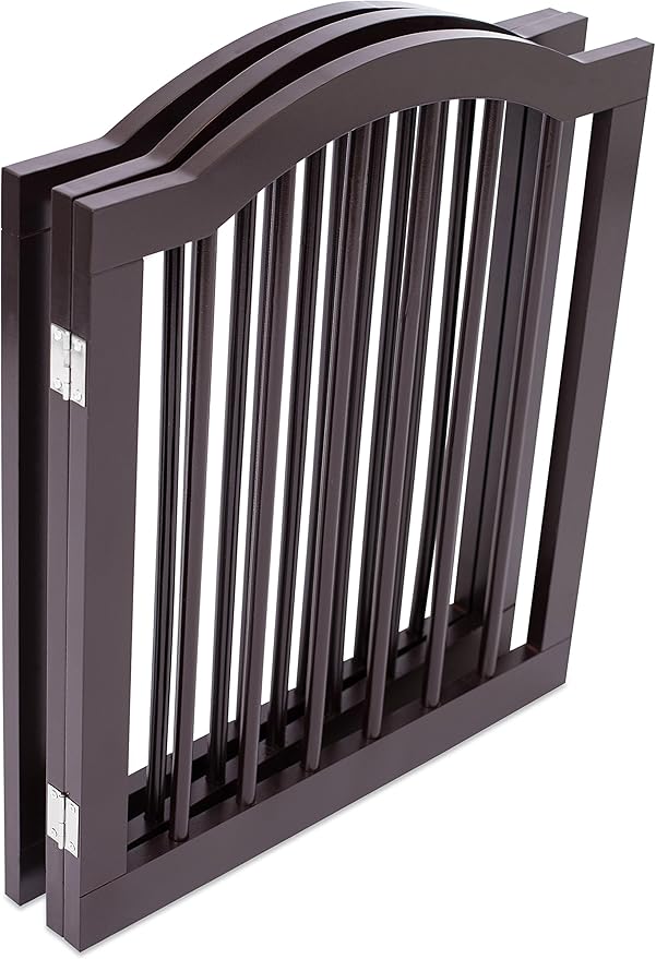 INTERNET'S BEST Arched Top Dog Gate | 3 Panel, 24" H Wooden Pet Barrier for Dogs or Cats | Freestanding Folding Room Divider for Doorways, Hallways, Stairs, and Porch | Portable, Extra Wide | Espresso