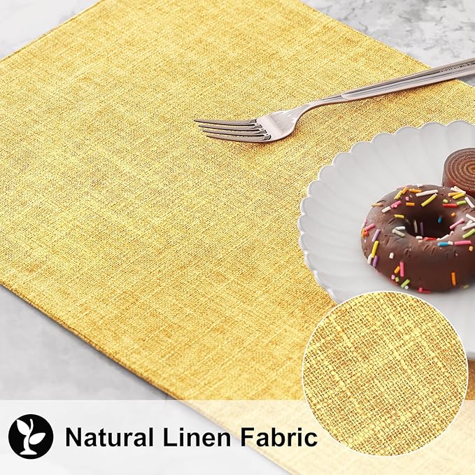 homing Mustard Yellow Cloth Placemats Set of 6 – Cotton Linen Blend Washable Farmhouse Dining Table Mats for Fall & Thanksgiving, Easy to Clean, 13 x 19 Inch
