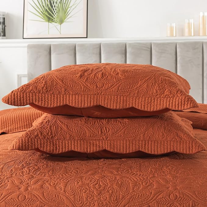 HoneiLife Oversized King Bedspreads - California King Quilt 128x120, 4-Piece Cal King Quilt Sets,Rustic Bedding Sets King Size,Extra Large Coverlets Lightweight Bed Cover for All Season Use-Rust