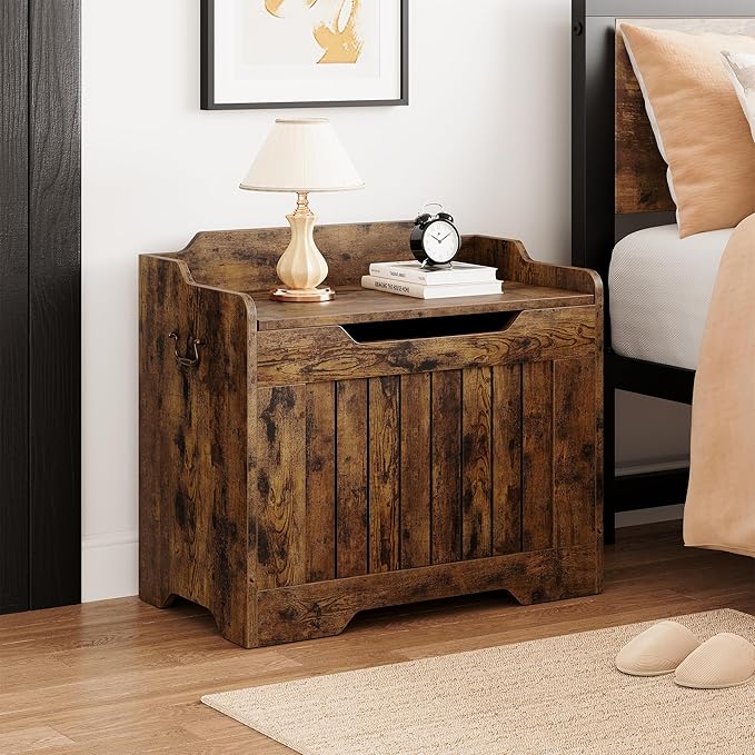 IDEALHOUSE Storage Chest, 24.8" Toy Chest for Boys Girls, Kids Wood Large Toy Box, Storage Bench with Safety Hinge,Storage Trunk for Entryway, Living Room, Bedroom, Playroom, Rustic Brown