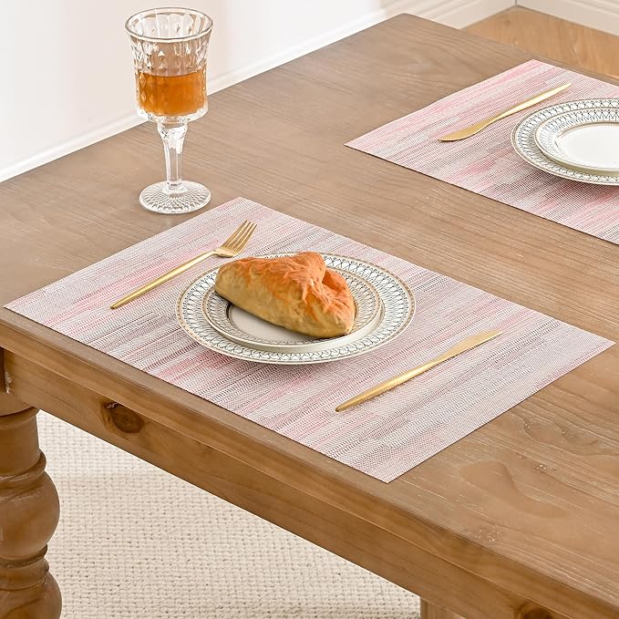 Leetaltree Misty Rose Placemats Set of 4 - Heat Resistant Non-Slip Place mats for Dining Table, Washable Durable PVC Vinyl Woven Table Mats(Misty Rose, 4)