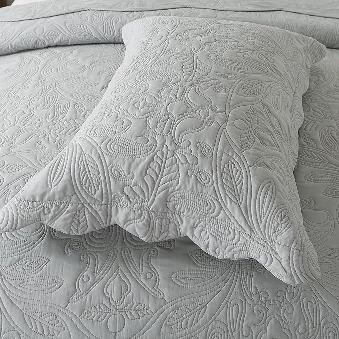 HoneiLife King Quilt Bedding Set - 3 Pieces Microfiber Quilt Sets Lightweight Bedspreads Reversible Coverlets Retro Bed Cover Quilt King Size All Season Quilts-Light Grey
