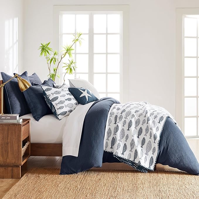 Levtex Home - Cloud Waffle Navy Comforter Set - Twin Comforter + One Standard Pillow Case - Waffle Weave - Navy - Comforter (68 x 88in.) and Pillow Case (26 x 20in.) - Cotton