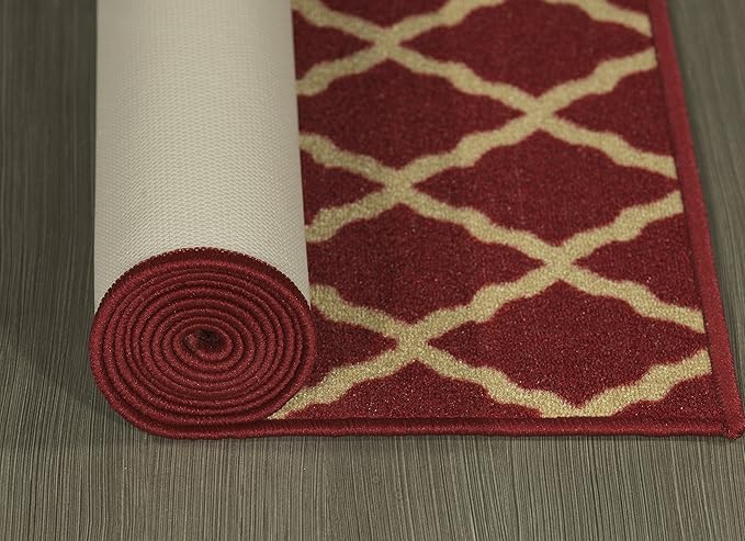 Machine Washable Elegant Trellis Design Non-Slip Rubberback 2x5 Traditional Runner Rug for Hallway, Kitchen, Bedroom, Entryway, 20" x 59", Red