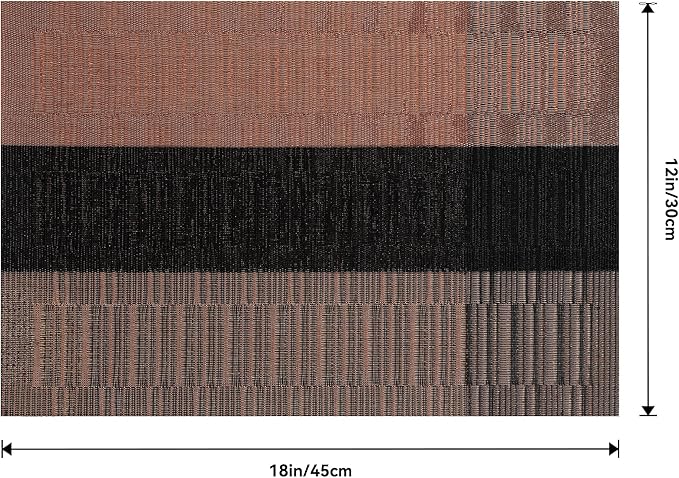 Leetaltree Brown with Black Striped Placemats Set of 6 - Heat Resistant Non-Slip Place mats for Dining Table, Washable Durable PVC Vinyl Woven Table Mats(Brown Stripe, 6)