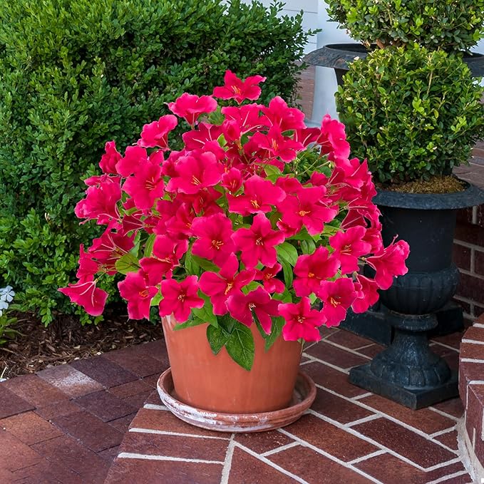 Fake Plants 15.7"Plastic Flowers For Outdoors Artificial Azalea Flowers Fake Flowers Artificial Plants Outdoor Spring Flowers Artificial For Decoration Fake Plants For Outside (Rose Red )4Pcs