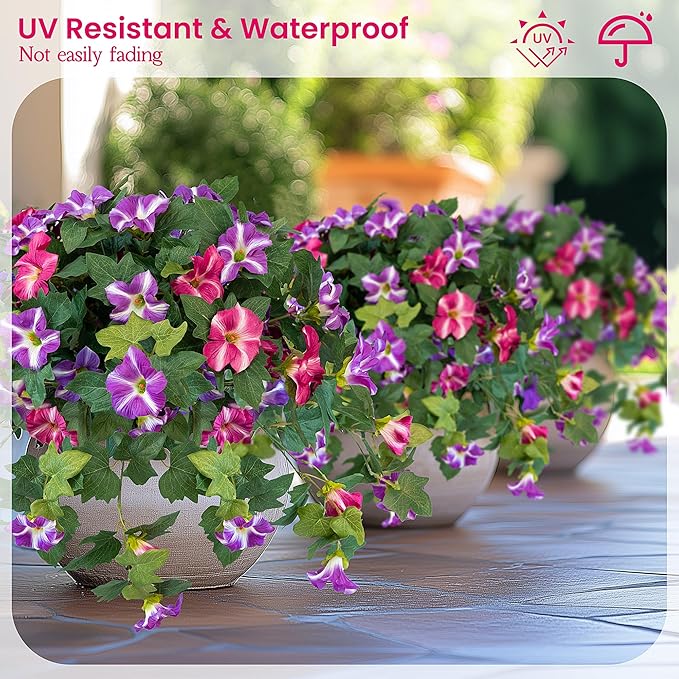 Artificial Flowers for Outdoors, 2PCS Realistic Fake Petunias UV Resistant No Fade Spring Floral, Faux Silk Flowers for Outdoor Planters Garden Yard Patio Porch Home Decor, Red Lotus