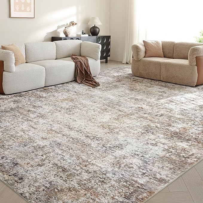 Area Rugs for Living Room: 8x10 Washable Neutral Abstract Rug for Bedroom Large Soft Modern Dining Room Rugs Indoor Floor Low Pile Carpet for Home Office Nursery - Brown Grey