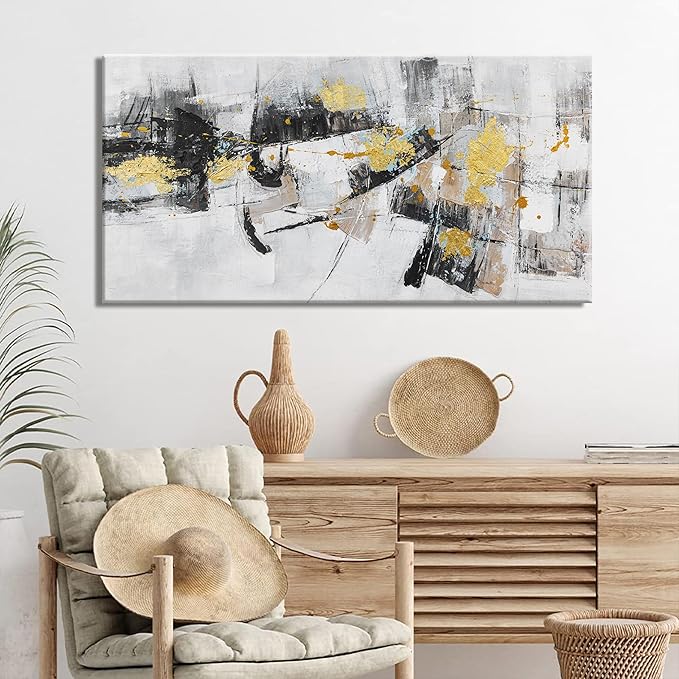 Abstract Canvas Wall Art Wall Decor Pictures Maximalist Home Decor Wall Art Prints Black Gold Modern Artwork for Living Room Wall Bedroom Kitchen Office Decor Ready to Hang 20"×40"
