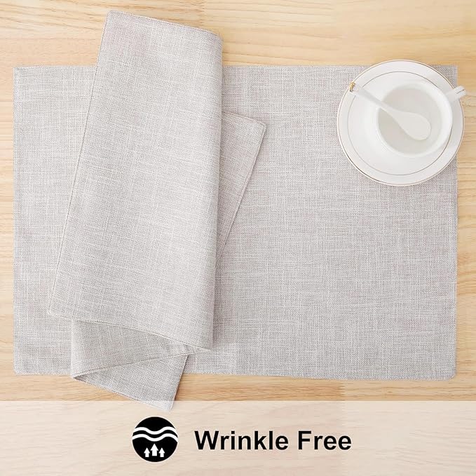 homing Neutral Beige Cloth Placemats Set of 8 – Cotton Linen Blend Washable Farmhouse Dining Table Mats for Indoors & Outdoors, Easy to Clean, 13 x 19 Inch