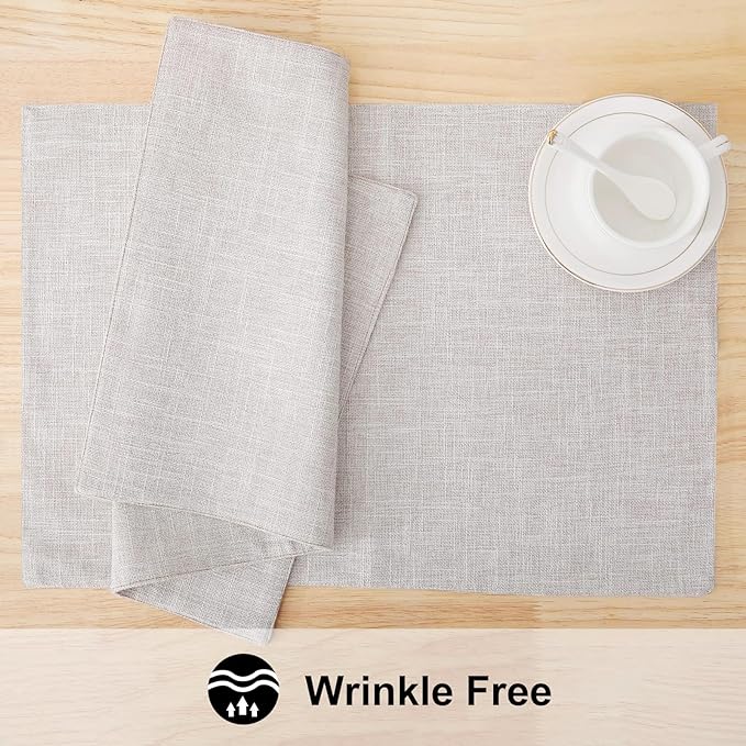 homing Neutral Beige Cloth Placemats Set of 12 – Cotton Linen Blend Washable Farmhouse Dining Table Mats for Indoors & Outdoors, Easy to Clean, 13 x 19 Inch