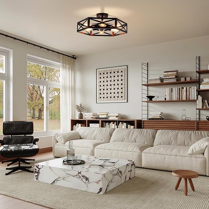 Farmhouse Flush Mount Ceiling Light Fixture,Modern Black Kitchen Lighting Fixtures Ceiling Industrial Farmhouse Light Fixtures for Hallway, Bedroom, Dining Room, Living Room 19.6 in