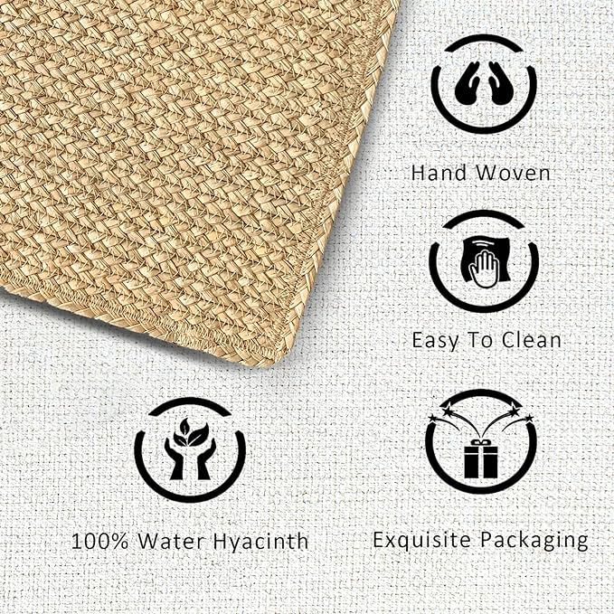 Woven Placemats Set of 4 Rattan Placemats Rectangle Natural Placemats Wicker Heavy Braided Straw Placemat Farmhouse Square Plates Place mats for Indoor/Outdoor Patio Table 17.7'' X 11.8''
