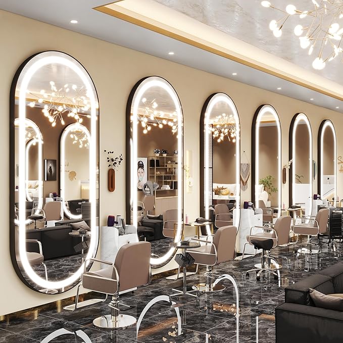 FENNIO 70" x 32" Large Luxury Wall Mounted Mirror with LED Lights - Oval Full Length LED Lighted Full Body Dressing Mirror for Bedroom, Salon, Brushed Aluminum Frame, Tempered Glass