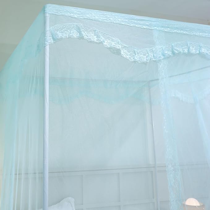 Bed Canopy, Princess Bed Curtain Net for Girls & Adults,Three-Doors Rectangle Lace Dome Netting (Green, King)
