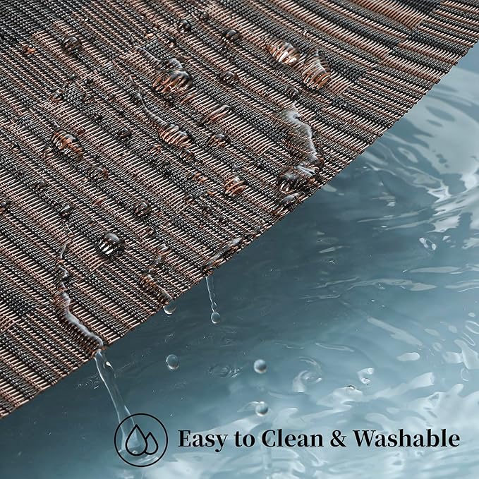 Leetaltree Brown with Black Striped Placemats Set of 6 - Heat Resistant Non-Slip Place mats for Dining Table, Washable Durable PVC Vinyl Woven Table Mats(Brown Stripe, 6)