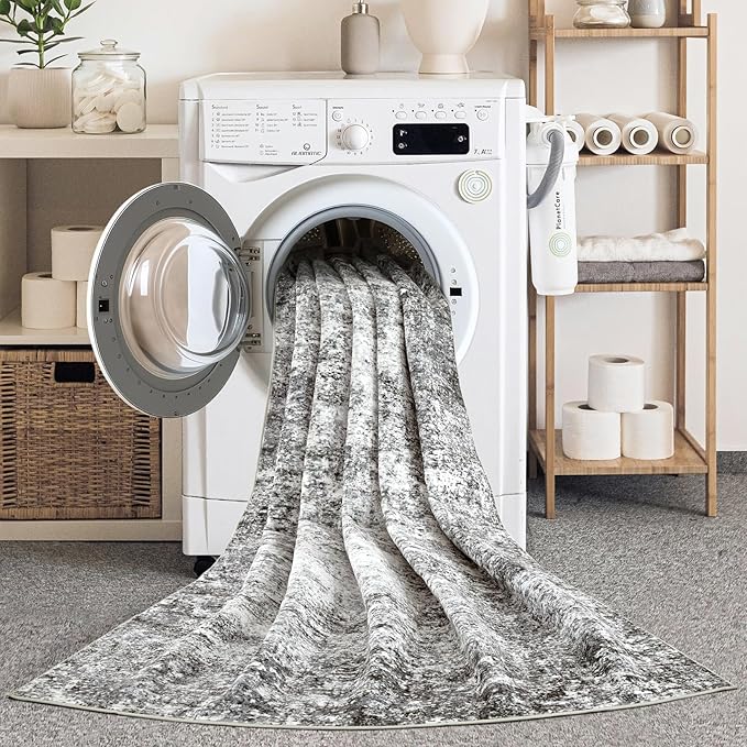 Area Rugs for Living Room: 4x6 Washable Neutral Abstract Rug for Bedroom Large Soft Modern Dining Room Rugs Indoor Floor Low Pile Carpet for Home Office Nursery - Grey