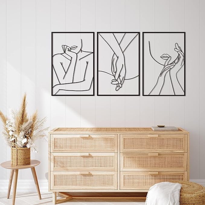 Vivegate Minimalist Female Body Single Line Metal Wall Art Decor - 18"X12" 3 Packs Women Body Abstract Minimalist Lines Wall Signs for Hanging Bedroom wall decor