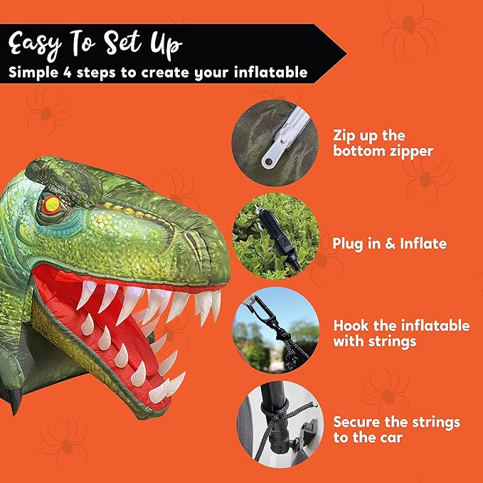 Joiedomi Animated Halloween Inflatable Outdoor Decorations, Trunk or Treat Car Decorations, Blow Ups Animated Dinosaur with LEDs for Halloween Yard Decoration