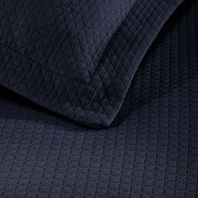 Superior Solitaire Cotton 3 Piece Bedspread Set, Home Bed Decor, Decorative Textured Bed Spread, 2 Pillow Shams, Airy Blanket, Matelasse Coverlet Bedding, All-Season Accent Blanket, King, Navy Blue