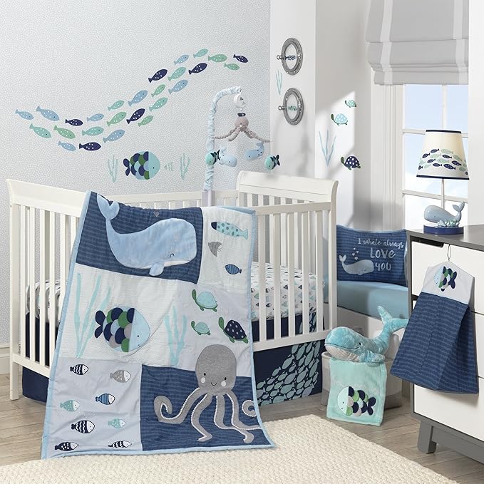 Lambs & Ivy Oceania Blue Ocean/Sea/Nautical Nursery Lamp with Shade & Bulb