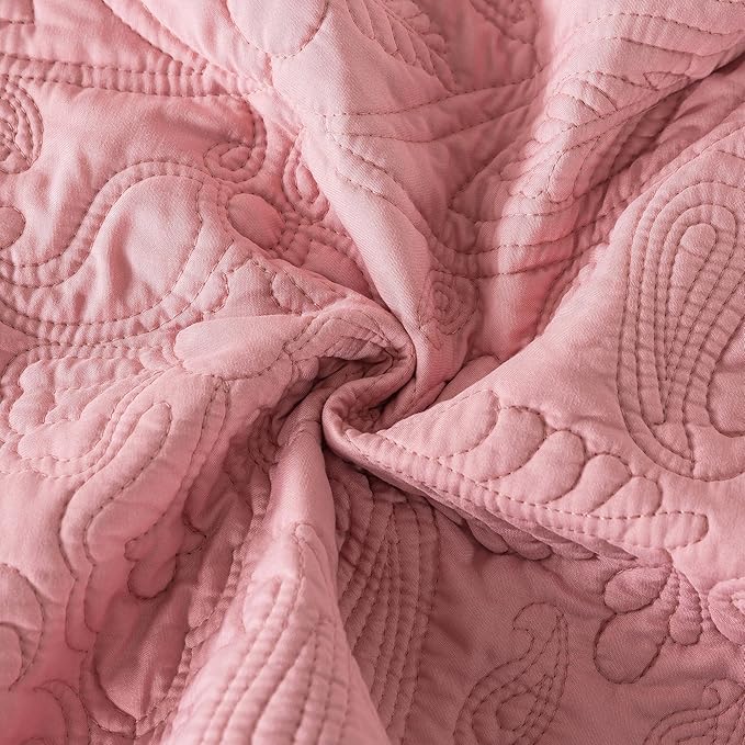 HoneiLife Queen Quilt Bedding Set - 3 Pieces Microfiber Quilt Sets Lightweight Bedspreads Reversible Coverlets Rustic Bed Cover Floral Bedding Set All Season Quilts-Pink