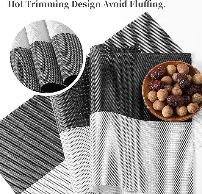 Leetaltree Gray with White Grid Pattern Placemats Set of 6 - Heat Resistant Non-Slip Place mats for Dining Table, Washable Durable PVC Vinyl Woven Table Mats(Grey Grid, 6)