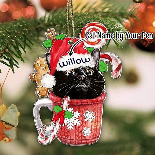 Acrylic Cat Christmas Ornament - Cute Black Kitten Decoration for Cat Lovers - 2024 Xmas Tree Hanging