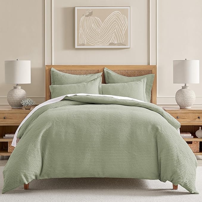 Levtex Home - Cloud Waffle Comforter Set - King Comforter + Two King Pillow Cases - Waffle Weave - Desert Sage - Comforter (106 x 94in.) and Pillow Case (36 x 20in.) - Cotton
