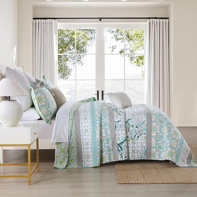 Homzard Sage Green Quilt King Size, Green Floral Quilt King,Cotton Comforter Set (106 * 98 Inches)