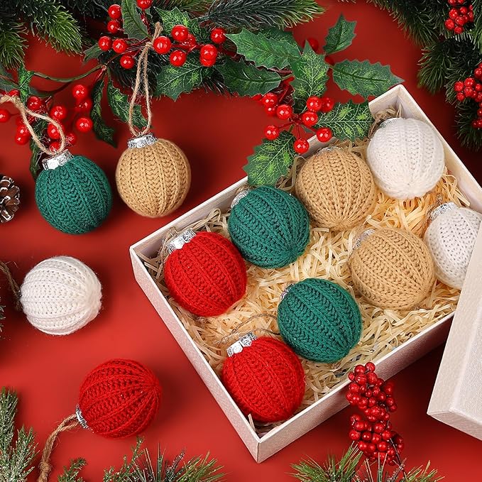 12 Pcs Handcrafted Christmas Crochet Ball Ornaments Christmas Knitted Ornaments Neutral Decoration for Xmas Tree Festival Wreath Garland Decor