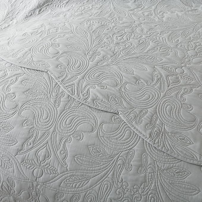 HoneiLife Quilt Set Queen Size - 3 Pieces Queen Quilt Bedding Set Microfiber Quilt Sets Lightweight Bedspreads Reversible Coverlets Retro Bed Cover Floral Bedding Set All Season Quilts-Light Grey
