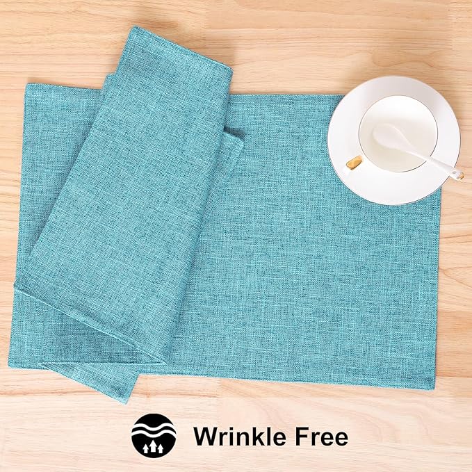 homing Light Blue Cotton Linen Blend Placemats for Dining Table Set of 4 – Washable Farmhouse Kitchen Mats for Indoors & Outdoors, Easy to Clean, 13 x 19 Inch