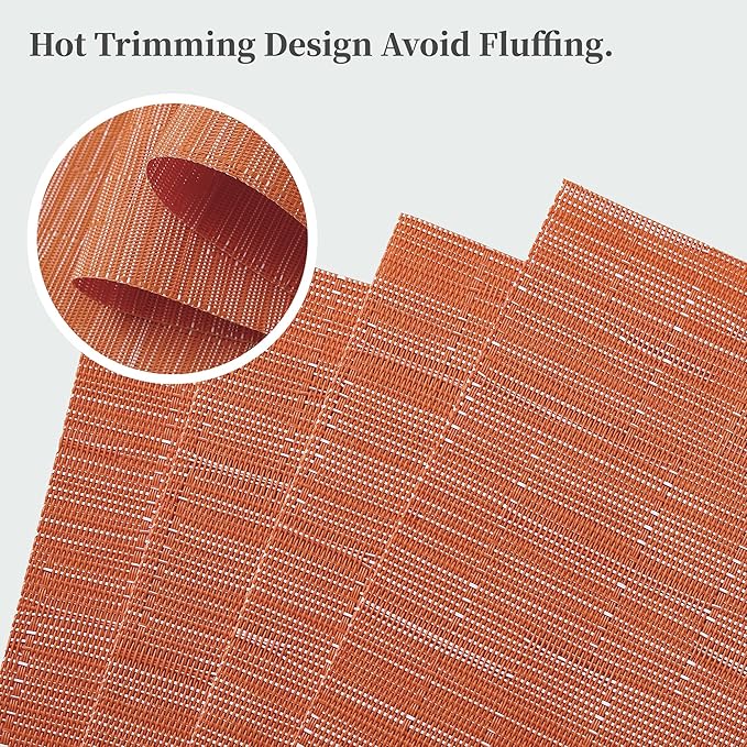 Leetaltree Orange Placemats Set of 4 - Heat Resistant Non-Slip Place mats for Dining Table, Washable Durable PVC Vinyl Woven Table Mats(Orange, 4)